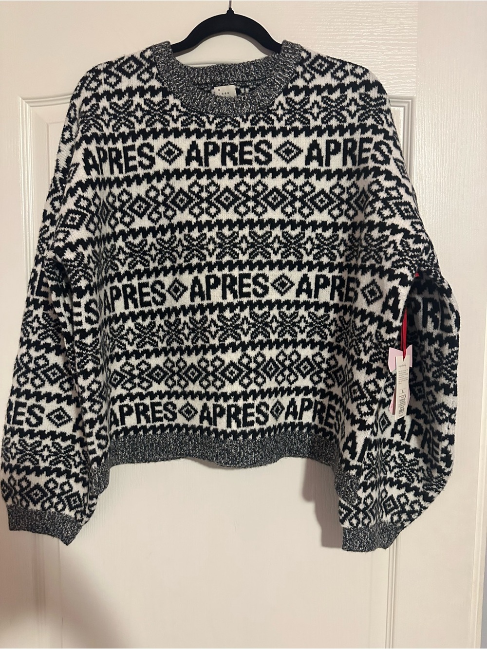 A New Day Apres Ski Fair Isle Sweater Black Cream Cropped Boxy XL NWT Target